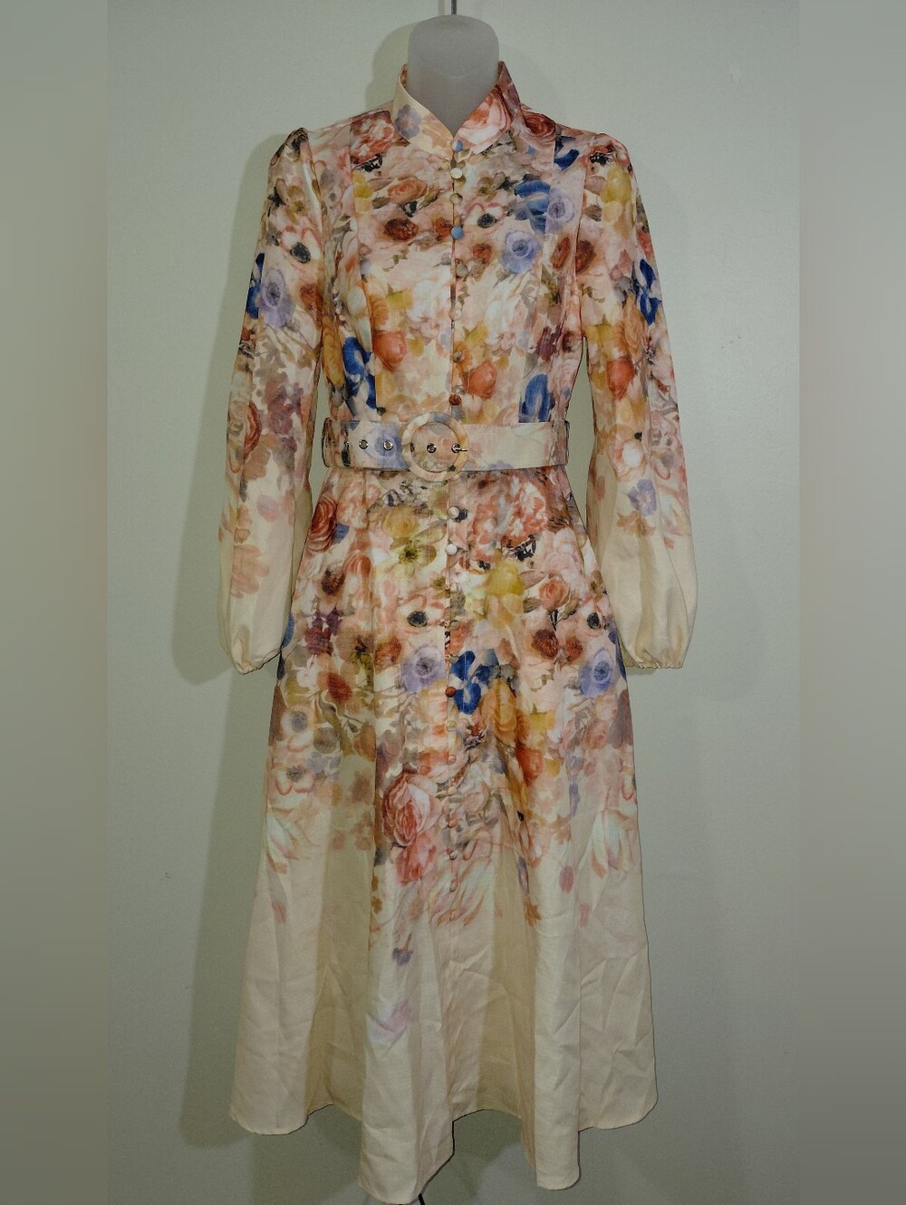COMMENSE Floral Balloon Sleeve Midi Dress With Belt - Size [XS] - NWOT/EUC